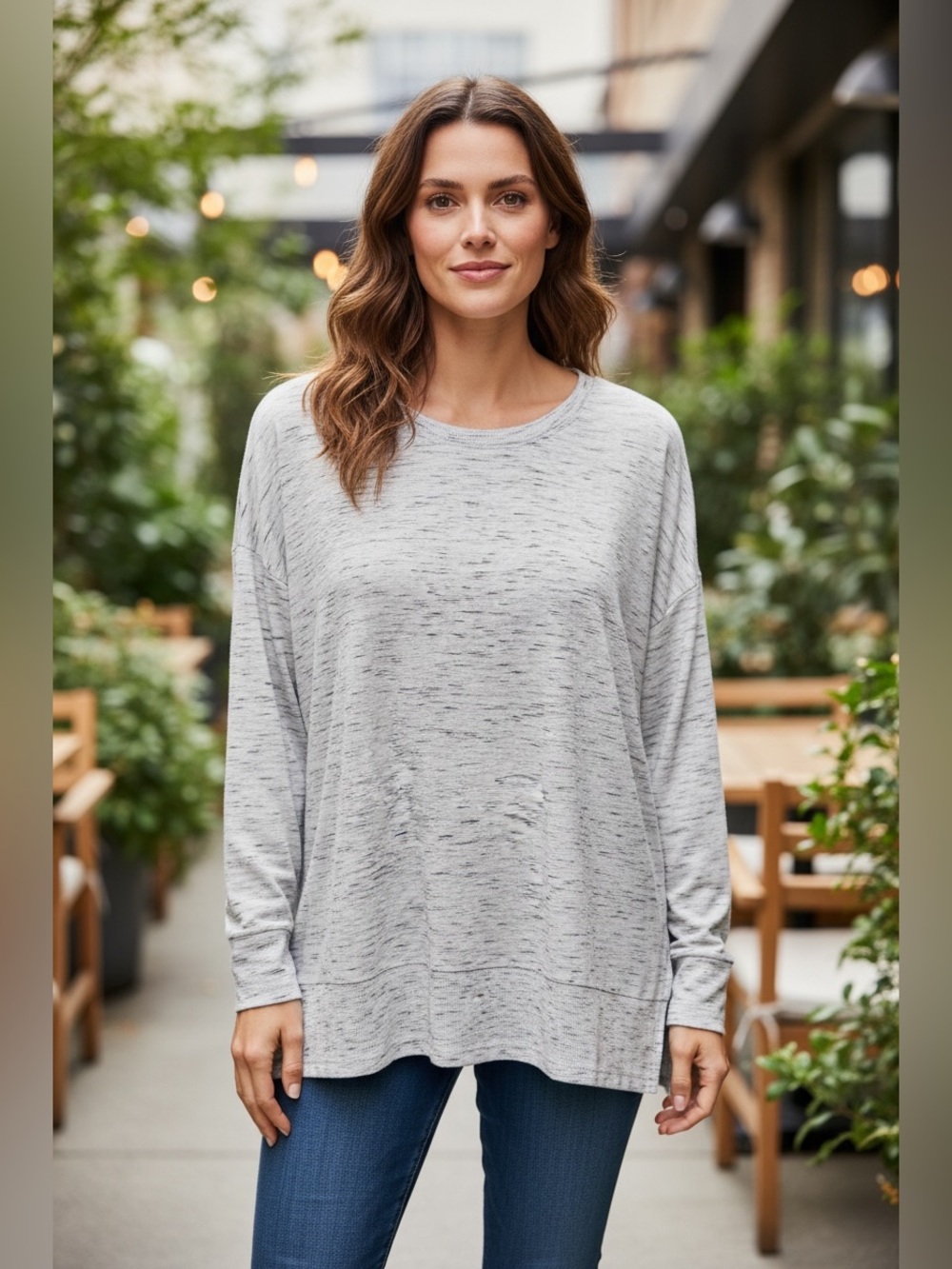 Avia Light Gray Heather Relaxed Long-Sleeve Pullover